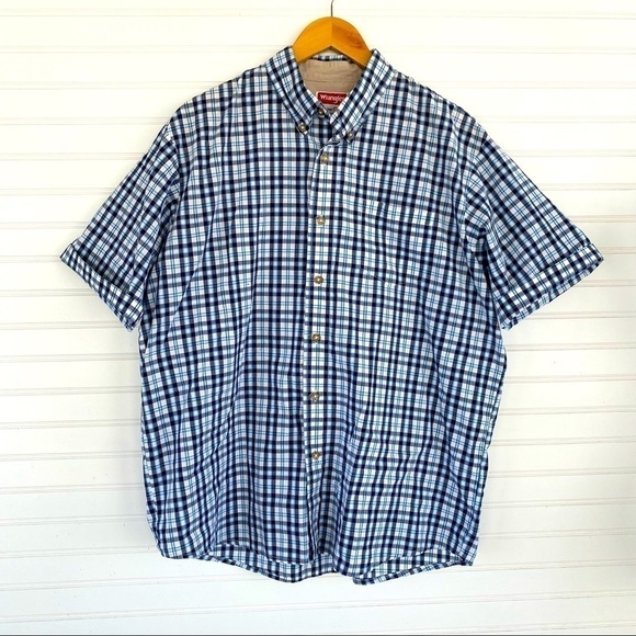 Men's Wrangler blue plaid Winkle resistant button Shirt Size Large - Picture 1 of 5